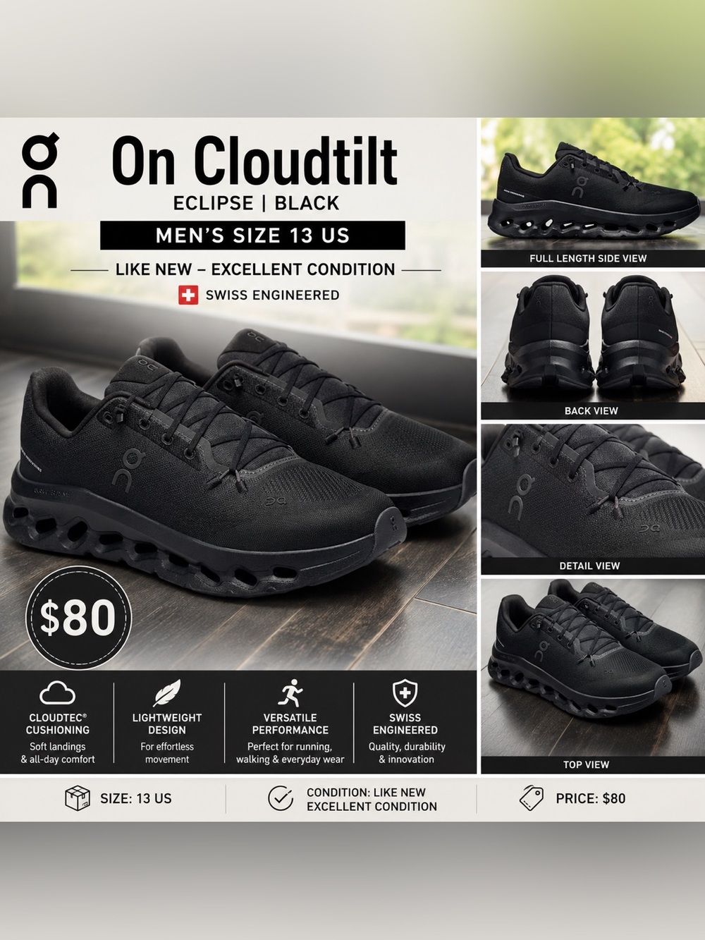 On Cloudtilt Eclipse Men's Black Performance Sneakers